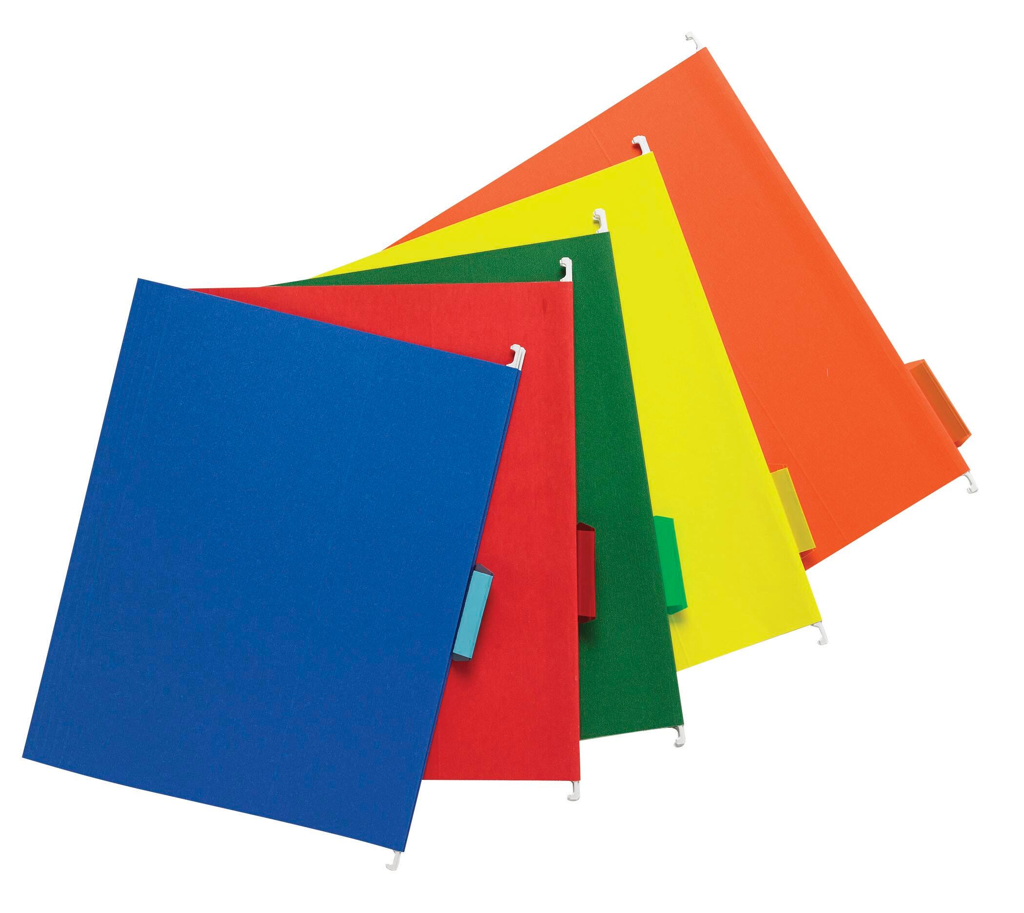 School Smart Hanging File Folders, Letter Size, 1/5 Cut Tabs, Assorted Colors, Pack of 25 085107